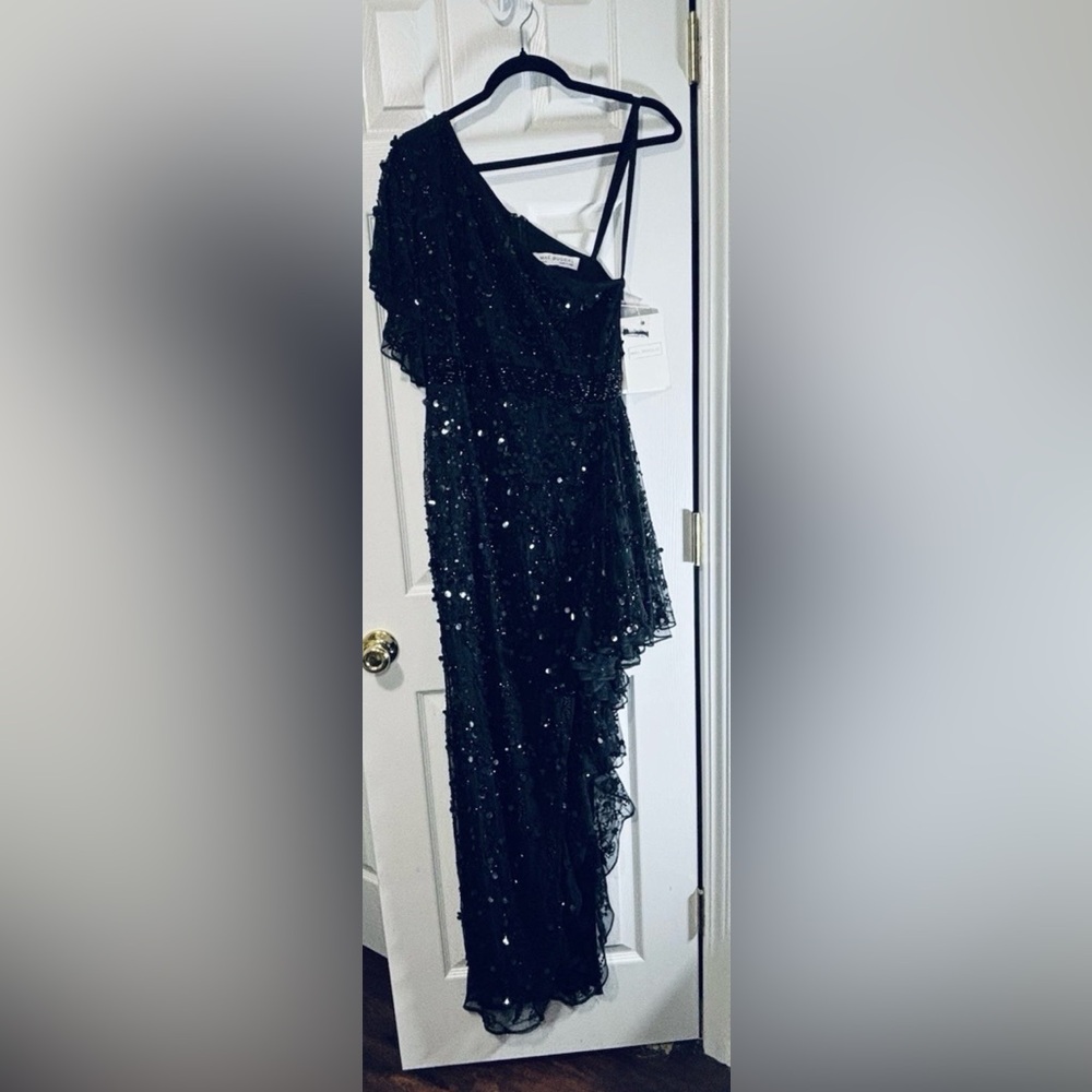 NWT MAC DUGGAL SZ 6 Black Sequined Beaded One Shoulder Evening Gown #93687 - Picture 2 of 11